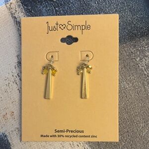 Simple Gold Bar Dangle Earrings with Yellow Beads